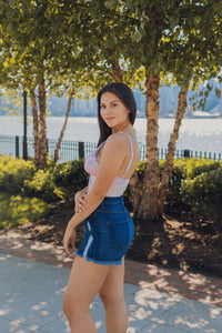 The Story Continues Distressed Denim Shorts