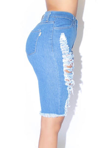 Destroyed Medium Wash Bermuda